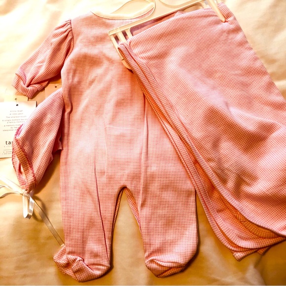 Tapioca 3 Piece Preemie Pink Gingham Sleeper Bonnet & Receiving Blanket Vintage - Picture 7 of 9